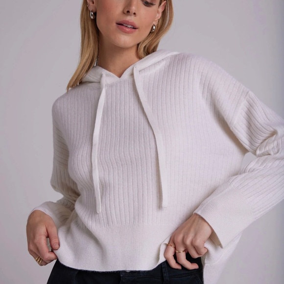 Bella Dahl 100% Cashmere Drawstring Hoodie Sweater Cropped Oversized NWOT - Picture 2 of 15